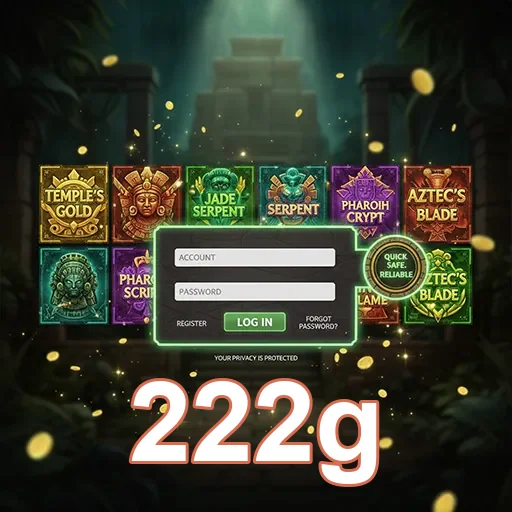 Tela de login de jogo com slots no 222g.