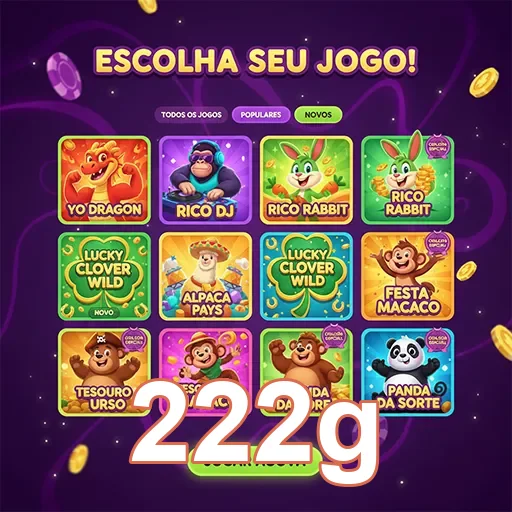 Tela de seleção de slots e jogos da 222g no celular.