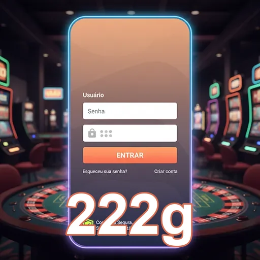Tela de login da 222g em ambiente de slot games.
