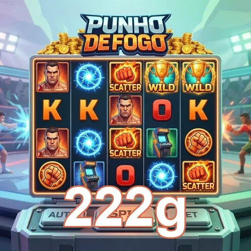 Tela de jogo 'Punho de Fogo' no aplicativo 222g com símbolos.