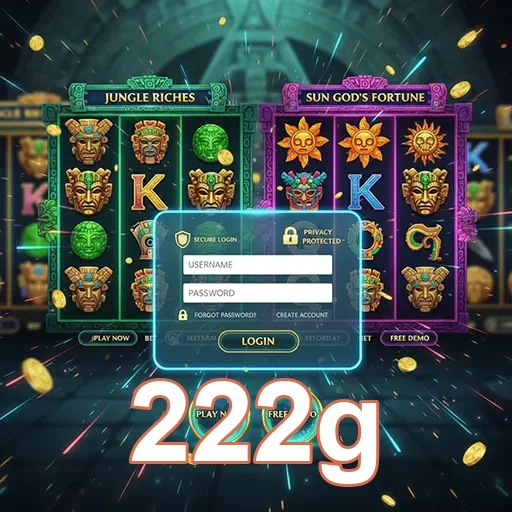 Tela de login para jogos VIP no 222g com slots visíveis.